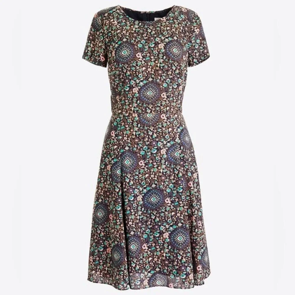 J.Crew Short-sleeve flutter Floral Patterned  Dress Navy Pink Begonia Size 00